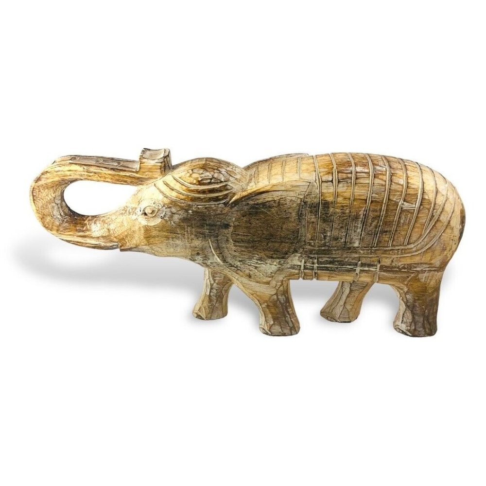 Vintage 18" Large Wooden Hand Carved Walking Elephant Statue Sculpture Handmade! - Picture 2 of 8
